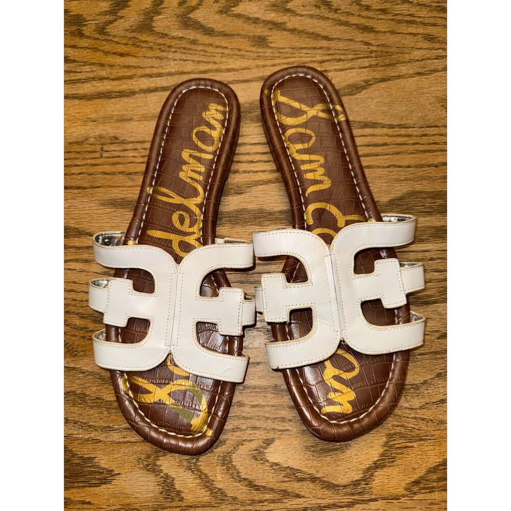 Sam Edelman Bay Slide Sandals Womens Size 10 White Double E Logo Flat